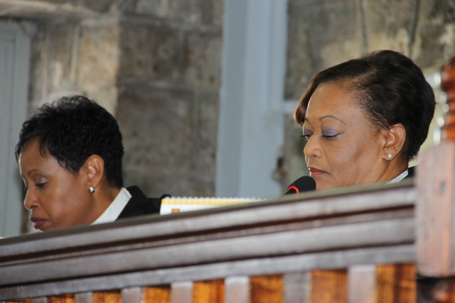 (L-R) Her Ladyship, the Honorable Justice Marlene Carter and her Ladyship, the Honorable Justice Lorraine Williams at a special sitting at the Nevis High Court